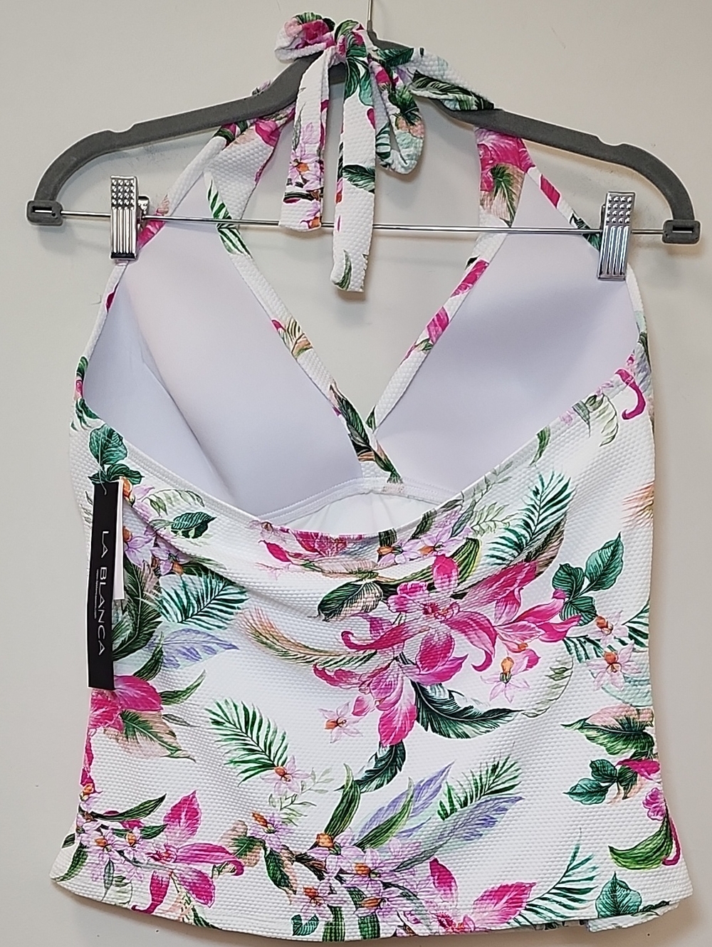 La Blanca halter tankini top v-neckline tropical floral print white/pink Size 12 - Picture 9 of 16